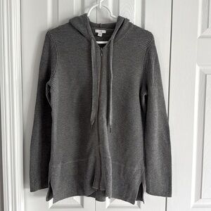 J.Jill Women's Gray Ribbed Zip-Up Hooded Oversized Sweater- Great Condition - XS